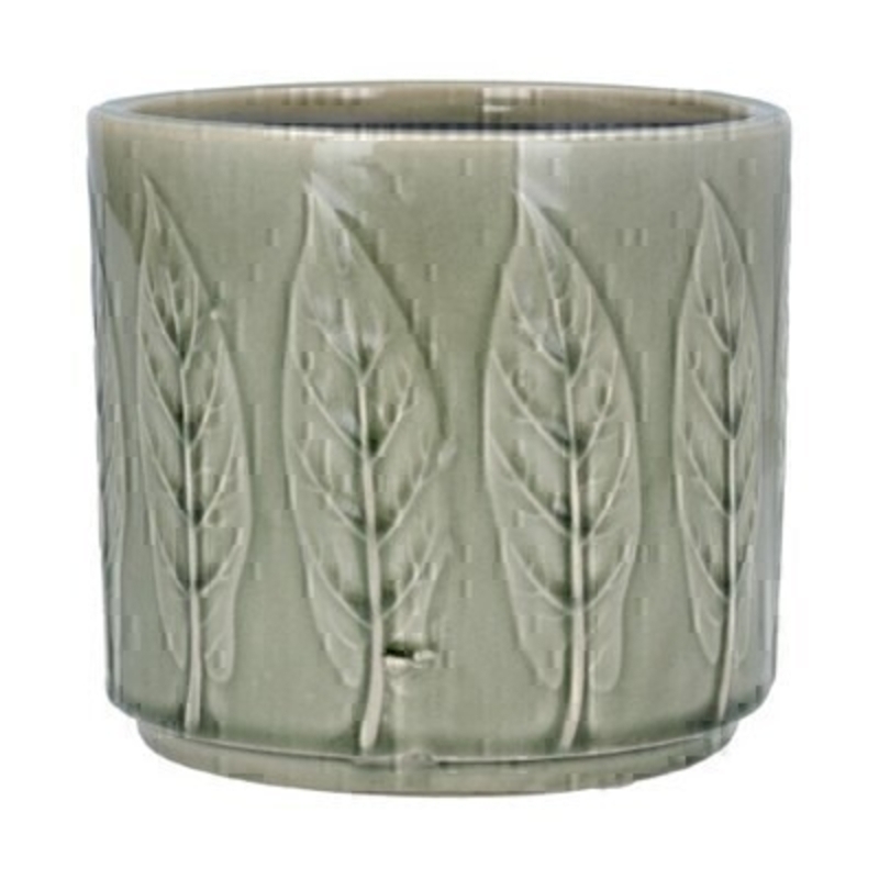 Small Sage Bay Leaf Ceramic Pot Cover By Gisela Graham